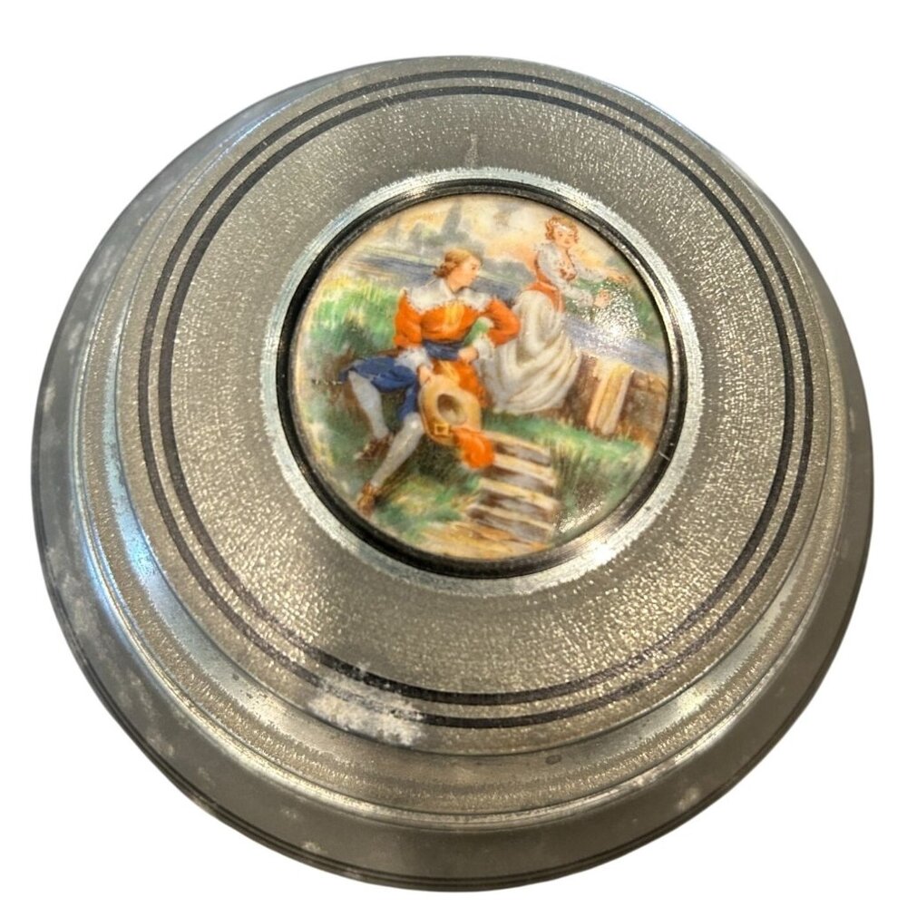 Vintage Swiss Made Musical Jewelry Box Hand-Painted Lid Scene Working